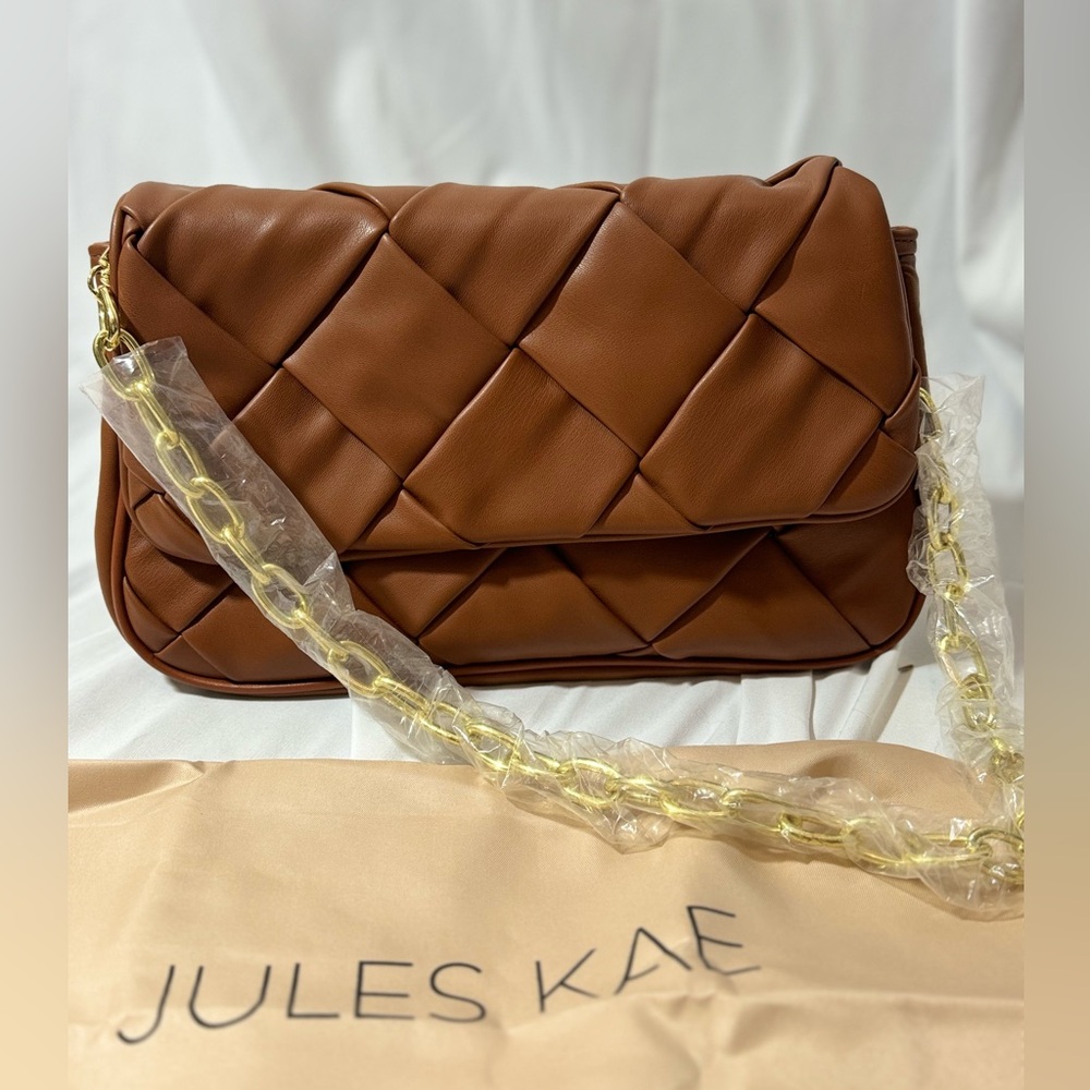 Jules Kae Lillian crossbody or clutch Purse, Butter soft Vegan leather camel
